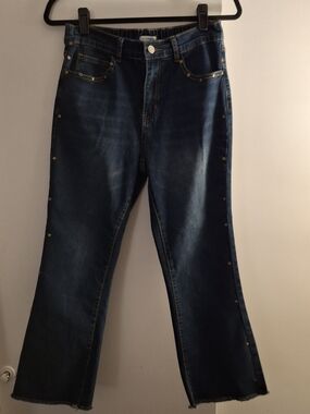 No Comment Women's Dark Blue Denim Ankle Jeans with Side Stud Detail